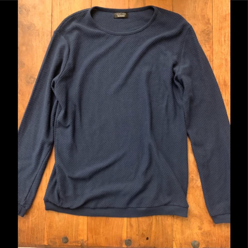 Size 42 M Zara men’s waffle crew neck sweater blue